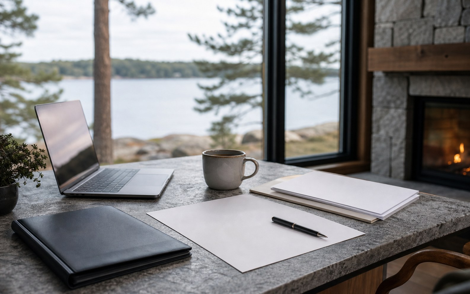 Mortgage documents and comparison notes on a Muskoka cottage table